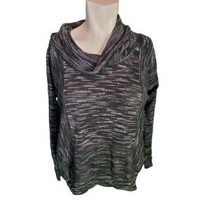 White + Warren Women's Sweater Cowl Neck Cotton Black/White Space Dye XS